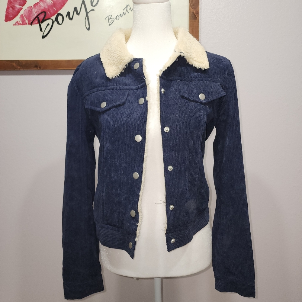 New Hyfve Navy Corduroy Sherpa Lined Jacket